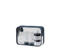 Samsonite TA Revolution - Set di bottiglie da viaggio per bagaglio a mano, 3 flaconi in silicone da 60 ml e 2 contenitori da 30 ml, set da viaggio per aeromobili, borsa da toilette trasparente, blu