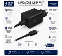 Samsung EP-T4511 Caricabatterie 45W SFC 2.0 USB-C + Cavo 5A 1.8m PD3.0 NERO