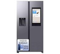 Samsung Frigorifero Side by Side Family Hub RS90F67BET/EF con Dispenser Acqua/Ghiaccio, Wifi con AI Energy Mode, Smart Cooling, SpaceMax, 614 L, LxAxP: 91,2 x 178,4 x 72,6 cm, Metal Inox