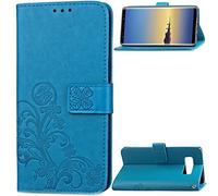 Samsung Galaxy Note 8 cover, saturcase Lucky Clover Pu Pelle Magnetico Flip Portafoglio Supporto Porta carte protezione cover case con cinturino Cover Custodia Custodia per Samsung Galaxy Note 8 blu