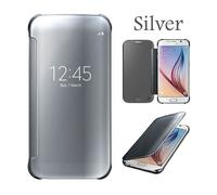 (Samsung Galaxy S6 Edge, Argento) Per Samsung Galaxy S6 S7 PLUS Clear View Mirror Custodia in pelle Flip Stand