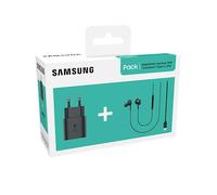 Samsung Set di Kit pedonale Tipo C AKG + Testa di Ricarica Rapida, Nero, Auricolari Intra Auricolari cablati 3,5 mm con Punte Taglie S, M e L, Base di Alimentazione Rapida 25 W con Adattatore USB C