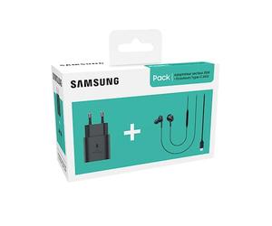 Samsung Set di Kit pedonale Tipo C AKG + Testa di Ricarica Rapida, Nero, Auricolari Intra Auricolari cablati 3,5 mm con Punte Taglie S, M e L, Base di Alimentazione Rapida 25 W con Adattatore USB C