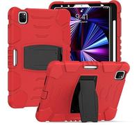Samsung Tab S5E T720 T725 Custodia con supporto, durevole, ibrida, resistente agli urti, a tre strati, custodia protettiva in silicone per tablet bambini (rosso)