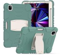 Samsung Tab S7 FE T730 T735 Custodia con supporto, resistente, ibrida, resistente agli urti, resistente, a tre strati, protezione tablet in silicone per bambini (verde oliva)