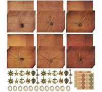 SAMSYOKI 120 Carta da Lettere con Buste Vintage, Kit per Scrivere Lettere Antiche con Buste Anticate, Carta da Lettere, Ciondolo in Metallo, Corda Canapa, Adesivi Sigillanti