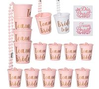 SAMSYOKI 15 Pezzi Collana in Vetro da Sposa con Perline plastica,Team Bride Bicchieri da Shot con Collana Collana di Bicchierini per Addio al Nubilato e Sposa