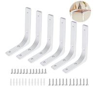 SAMSYOKI 6pcs Staffe per Mensole Pesanti, Reggimensole Pesanti da Muro in Acciaio con Viti Supporti per Mensole Metallo a L per Appendiabiti Portaoggetti Scarpiera Libri 150 * 125mm Bianco