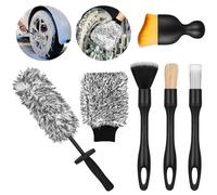 SAMSYOKI Spazzola per Cerchioni Auto e Guanti da Lavaggio in Microfibra con 4 Pennelli Detailing, Spazzola Cerchi Auto Spazzola Pulisci Cerchioni Auto per Tutti i Tipi di Cerchioni (Nero)