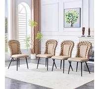 Samt - Sedie moderne da sala da pranzo, set di 4 pezzi, color crema bianca, schienale imbottito con catenine, piedi metallici neri, per soggiorno e sala da pranzo (Light Camel1)