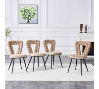 Samt - Sedie moderne da sala da pranzo, set di 4 pezzi, color crema bianca, schienale imbottito con catenine, piedi metallici neri, per soggiorno e sala da pranzo (Light Beige3)