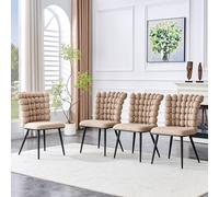 Samt - Sedie moderne da sala da pranzo, set di 4 pezzi, color crema bianca, schienale imbottito con catenine, piedi metallici neri, per soggiorno e sala da pranzo (Light Camel)