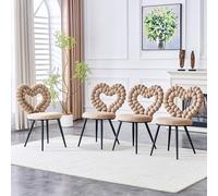 Samt - Sedie moderne da sala da pranzo, set di 4 pezzi, color crema bianca, schienale imbottito con catenine, piedi metallici neri, per soggiorno e sala da pranzo (Light Beige2)
