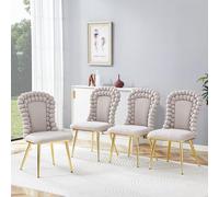 Samt - Sedie moderne da sala da pranzo, set di 4 pezzi, color crema bianca, schienale imbottito con catenine, piedi metallici neri, per soggiorno e sala da pranzo (Light Beige)
