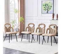 Samt - Sedie moderne da sala da pranzo, set di 4 pezzi, color crema bianca, schienale imbottito con catenine, piedi metallici neri, per soggiorno e sala da pranzo (Light Camel2)