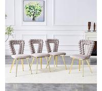 Samt - Sedie moderne da sala da pranzo, set di 4 pezzi, color crema bianca, schienale imbottito con catenine, piedi metallici neri, per soggiorno e sala da pranzo (Light Beige4)
