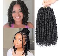 Samtress 10 Inch Passione Twist Crochet Hair 8 Pack Short Pre-twisted Passione Twist Hair Water Wave Crochet Braids Synthetic Black Prelooped Curly Twist Braiding Hair Extensions for Women (#1B)