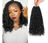 Samtress 10 Inch Senegalese Twist Crochet Hair with Curls 9 Pack Boho Island Twist Crochet Braids with Curly Ends Natural Black Pre Looped Goddess Hair Extensions for Women (#1B)