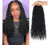 Samtress 14 Inch 9 confezioni Boho Senegalese Twist Crochet Hair Synthetic Natural Black Boho Island Twist Crochet Braids Extension Pre-Looped Goddess Twist Crochet Hair for Women (#1B)