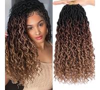 Samtress 14 Inch Goddess Locs Uncinetto Capelli 8 Pacchetti Faux Locs Uncinetto Braids with Curly Ends Pre-looped River Locs Uncinetto Braids Bohemian Hippie Locs sintetico Braiding Hair for Women