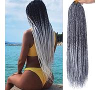 Samtress 18 Inch Box Braids Crochet Hair 8 confezioni Ombre Gray Pre-looped Knotless Medium 3X Braids 144 Strands Boho Braids Hair Extension Goddess Box Braids Crochet Hair for Woman(#TGrey)