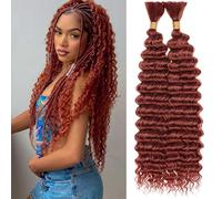 Samtress 18 Inch Deep Wave Bulk Braiding Hair 2 Bundles 160 g Copper Red Deep Wave Synthetic Curly Hair for Boho Braids Hair Extensions for Women(#350)