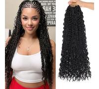 Samtress 18 Inch Pre-Looped Island Twist Crochet Bradis 9 confezioni Boho Senegalese Twist Crochet Hair with Curls Pre-Twisted Natural Black Soft Goddesss Twist Crochet Hair Extensions for Women (#1B)
