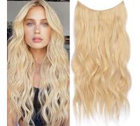 Samtress 20 Inch Invisible Wire Hair Extension 4 Clip Secure Wavy Synthetic Hairpiece con filo trasparente regolabile per donne (#C8)