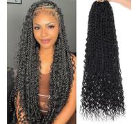 Samtress 24 Inch Boho Senegalese Twist Crochet Hair with Curly Ends 9 Pack Pre-Looped Boho Island Twist Crochet Braids with Curls Bohemian Natural Black Goddess Senegalese Twist Braids for Women(#1B)