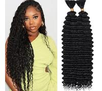 Samtress 24 Inch Deep Wave Bulk Braiding Hair Synthetic 2 Bundles Natural Black Wet and Wavy Boho Braids Hair Extension No Weft for Women (#1B)