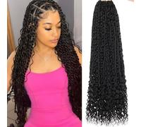 Samtress 30 Inch Boho Senegalese Twist Crochet Hair with Curls 9 Pack Pre-Looped Boho Island Twist Crochet Hair Extension Long Natural Black Bohemian Goddess Twist Crochet Braids for Women (#1B)