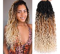 Samtress 8 confezioni Pre-looped Goddess Locs with Curly Ends 18 Inch Bohemian Soft River Faux Locs Wavy Uncinetto Braids Hair Extension Faux Locs Uncinetto Braids Synthetic for Black Women