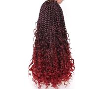 Samtress Boho Box Trecce 18 Pollici 8 Pacchetti Ombra Borgogna Dea Con Cruly Ends Pre Looped Disordinato Bohemian Sintetiche Estensioni Dei Capelli per Le Donne