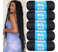 Samtress Brazilian Wool Hair 5 pezzi naturale nero acrilico Yarn for African Crochet Braids sintetico Jumbo Braids Box Braids Faux Locs Knitting Hair Extensions for Women (#1B)
