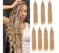 Samtress Curly Wave Crochet Hair Honey Blond Ocean Wave Crochet Hair 24 Inch Ocean Twist Braiding Hair Synthetic 7 Packs Deep Wave Curly Braiding Hair Extensions For Black Women (#27)