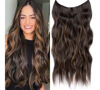 Samtress Estensioni per capelli invisibili per donne 4 clip secure lunghe Wavy sintetico per capelli con filo trasparente regolabile taglia (#2H426)