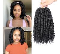 Samtress Extension per capelli Passion Twist pre-attorcigliati all'uncinetto, 20,3 cm, precaricate, 8 confezioni, trecce corte ondulate all'uncinetto, nere, ricci, bohémien, sintetiche, per donne (#1B