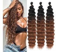 Samtress Ocean Wave Crochet Hair 3 confezioni Deep Wave Curly Braiding Hair Extension 18 Inch Deep Twist Uncinetto Braidis Curly Wavy Hair for Boho Braids Synthetic for Women (#RS30)