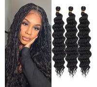 Samtress Shorts Ocean Wave Crochet Hair 14 Inch Deep Wave Crochet Hair Synthetic 3 Pack Natural Black Water Wavy Boho Braids Hair Extensions for Women (#1B)