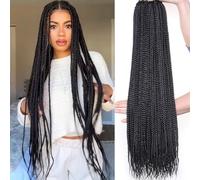 Samtress Uncinetto per capelli, 8 confezioni lunghe per capelli, sintetici, 30 pollici, colore nero, per donne, 144 fili, pre-looped Boho 3 ciocche, extension per capelli, extension per capelli (#1B)