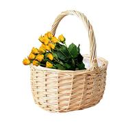 Samuliy Cesto per fiori in vimini, robusto cesto in vimini intrecciato con manico, cestino portaoggetti in vimini intrecciato, per casa, matrimonio, decorazione da giardino