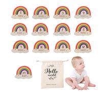 Samuliy Rainbow Milestones Cards - Carte in legno per le pietre miliari mensili del bambino, dischi segnapunti e segni dei mesi, eleganti accessori fotografici per la decorazione della casa del
