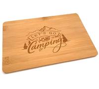 Samunshi® Tagliere in legno con incisione Let's go Camping in Bambù, piccolo tagliere per pane in legno, tagliere in legno da cucina