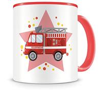 Samunshi® Tazza per bambini con auto dei vigili del fuoco come motivo immagine, tazza da caffè, tazza da tè, tazza per cacao, 300 ml, rosso
