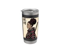 Samurai africano Donna Combattente Katana Anime Nero Giapponese Bicchiere termico in acciaio inox doppia parete