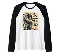 Samurai Africano Guerriero Afro Giapponese Bushido Storia Maglia con Maniche Raglan