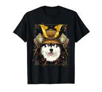 Samurai Alaskan Malamute Guerriero Giapponese Bushido Amante del Cane Maglietta con Stampa Grafica Economica, Uomo, Nero, S