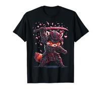 Samurai Animal Japanese Design Art Kawaii Panda Rosso Maglietta