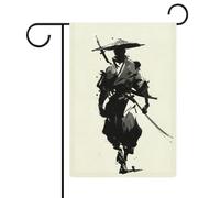 Samurai - Bandiera minimalista giapponese da giardino, per casa, cortile, esterno, festività, in iuta, su entrambi i lati, 30,5 x 45,7 cm