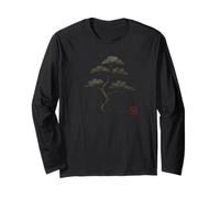 Samurai Bonsai Pine Tree - Minimalista Giapponese Sumi E Art Maglia a Manica